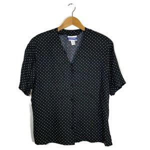 Vtg 80s/90s Pendleton Polka Dot Shirt Women's 16P Petite Black White Button Up